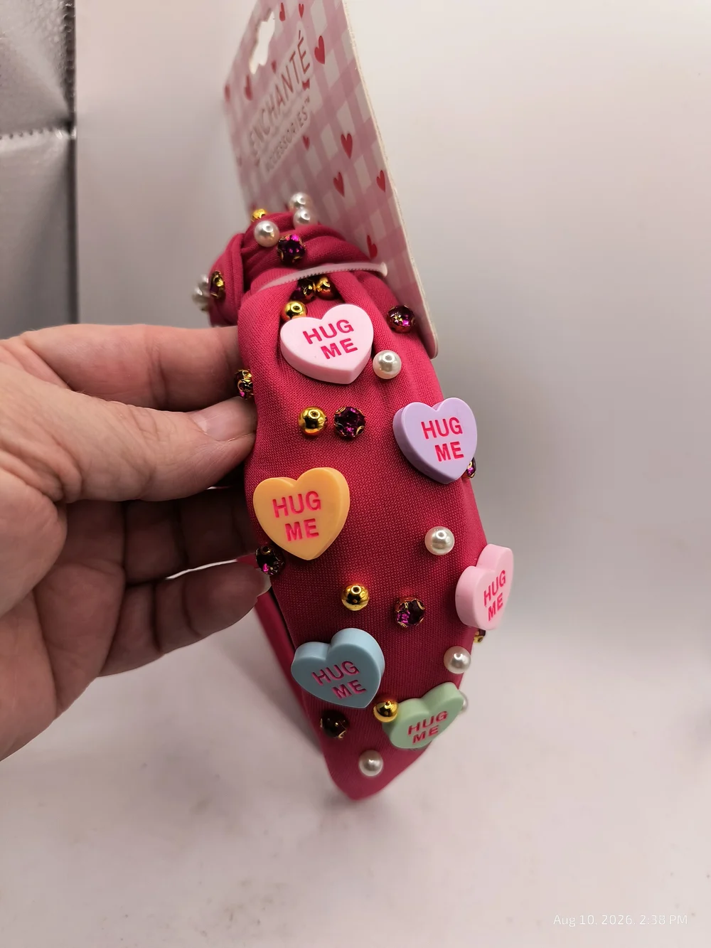Red Embellished Headband With Stones Hearts Hair Accessories
